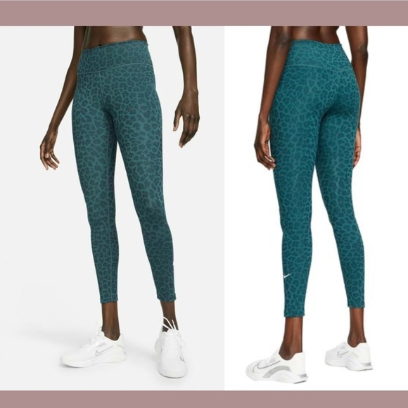 NWT Nike‎ [ XS ] Mid-Rise Leopard Glitter Active Leggings in Teal - Picture 1 of 12